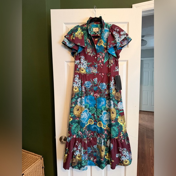 Tuckernuck Burgundy Floral Midi Dress - Picture 4 of 6